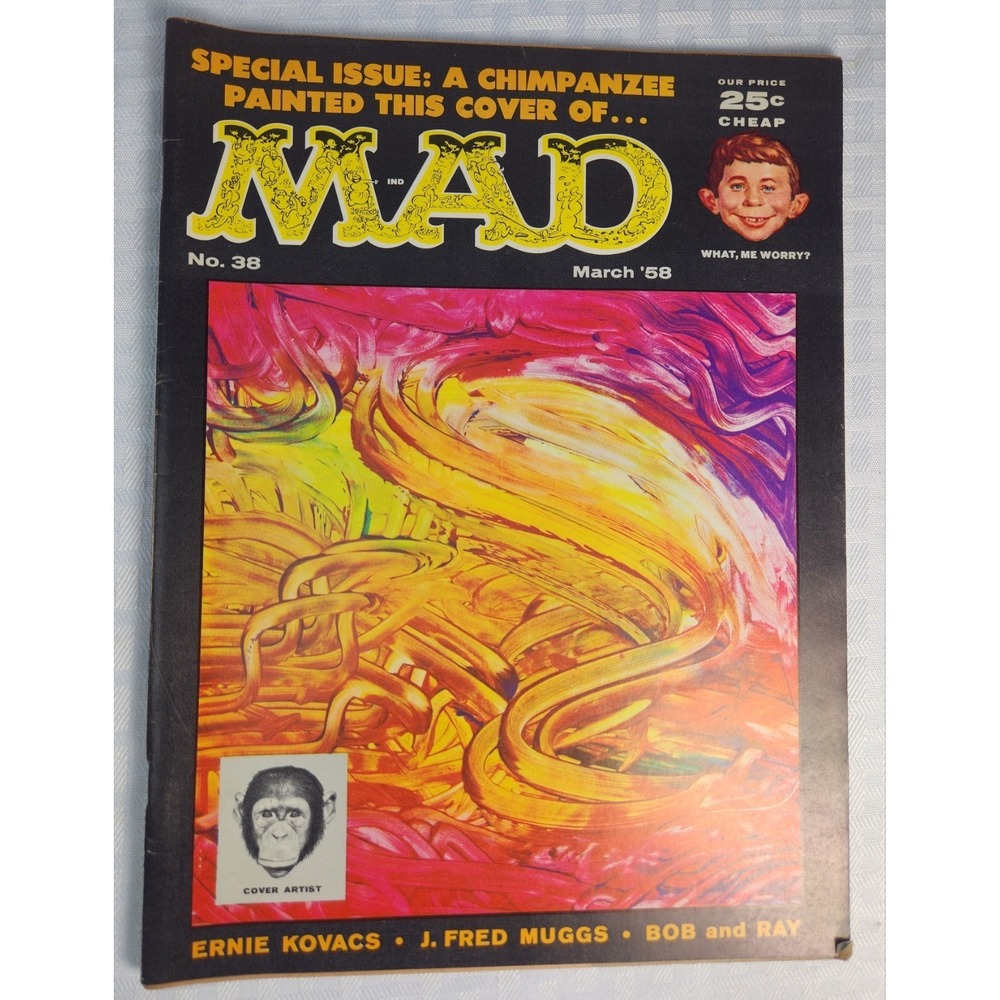 Vintage MAD Magazine #38 March 1958 J Fred Muggs Chimp Painted Cover Near Mint!
